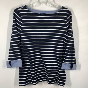 Nautica Women's Striped Boat Neck 3/4 Sleeve Striped Top Navy And White Medium